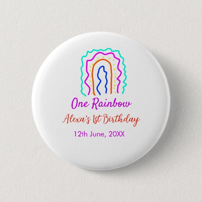Boho Rainbow one birthday kids bright retro bold 2 Inch Round Button (Front)