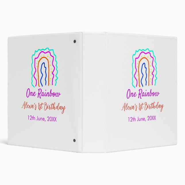 Boho Rainbow one birthday kids bright retro bold Binder (Background)