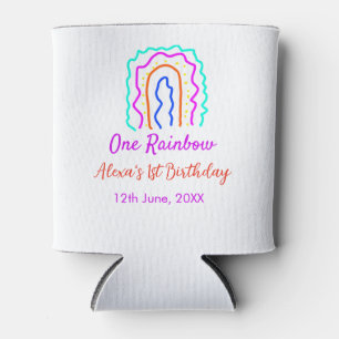 Boho Rainbow one birthday kids bright retro bold Can Cooler