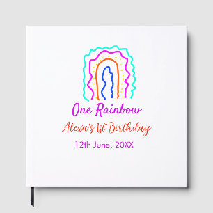 Boho Rainbow one birthday kids bright retro bold Guest Book