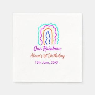 Boho Rainbow one birthday kids bright retro bold Napkin