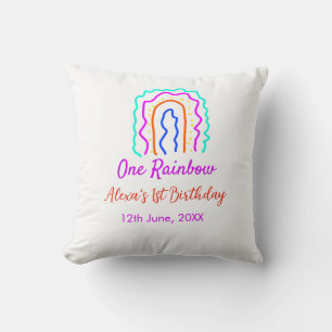 Boho Rainbow one birthday kids bright retro bold Throw Pillow