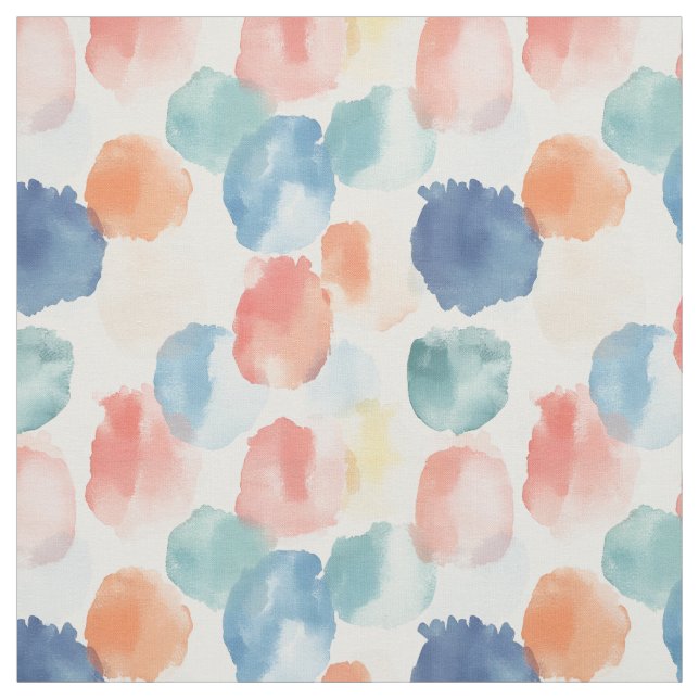 Boho Rainbow Paint Splotches on White Fabric (Swatch)