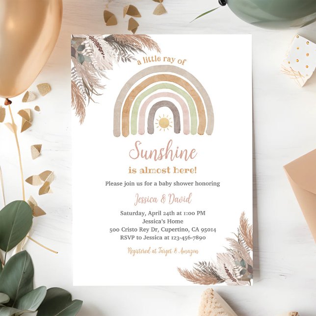 Boho Rainbow Pampas Grass Baby Shower Invitation (Creator Uploaded)