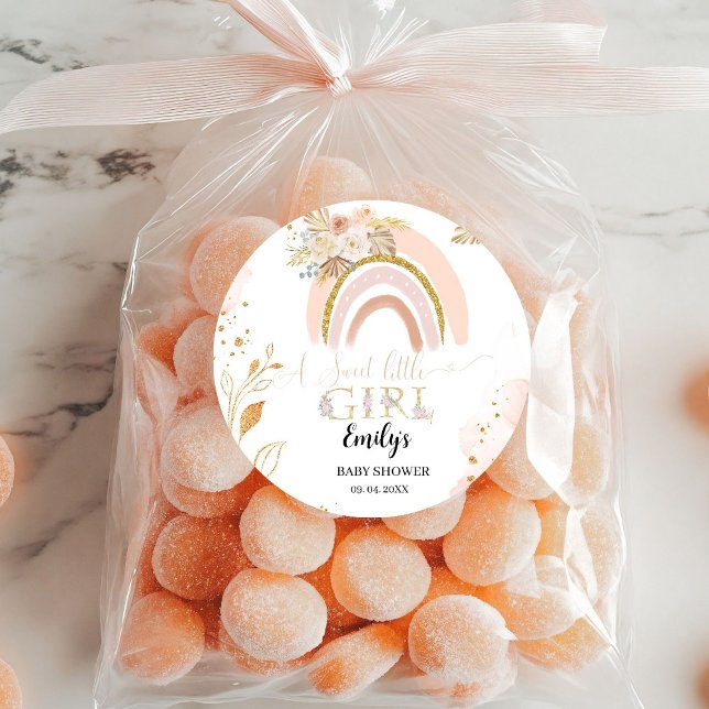 Boho Rainbow Pampas Grass Thank you Baby Shower Classic Round Sticker (Creator Uploaded)