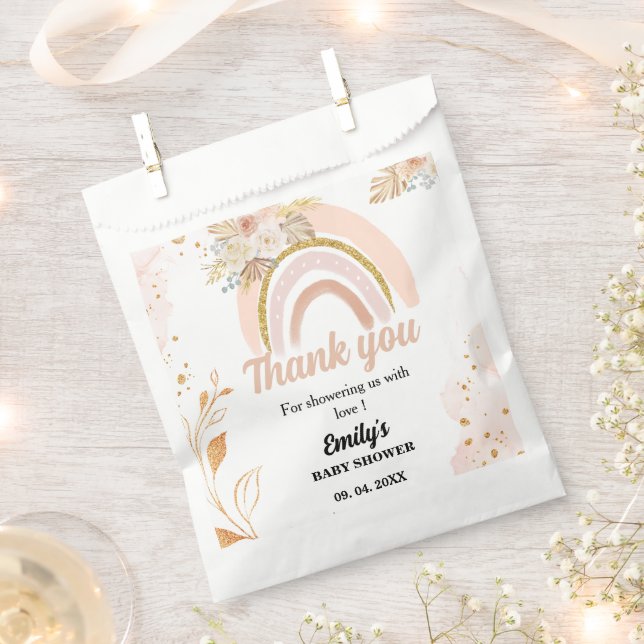 Boho Rainbow Pampas Grass Thank you Baby Shower Favour Bag (Clipped)