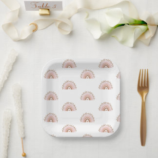 Boho Rainbow Paper Plates, Terracotta Party Plates