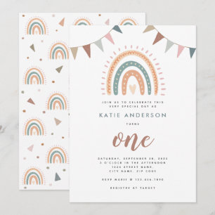 Boho Rainbow Pastel Fiesta First Birthday Invitation