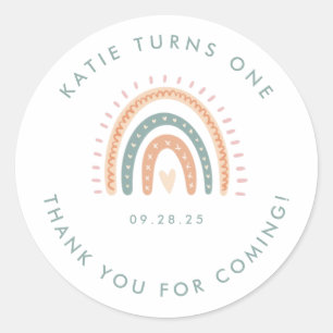 Boho Rainbow Pastel First Birthday Classic Round Sticker