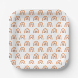 Boho Rainbow Pastel Pink Brown Paper Plate