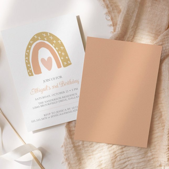 Boho Rainbow Pastel Pink Heart Birthday Party Invitation (Creator Uploaded)