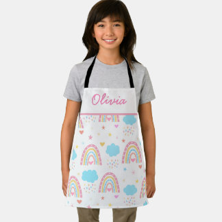 Boho rainbow pattern with clouds pastel Girls Apron