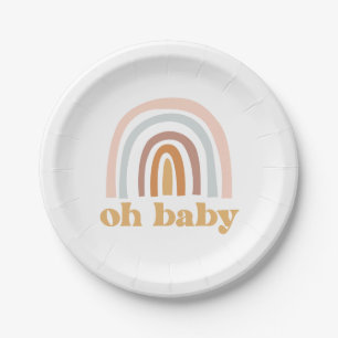 Boho Rainbow pink Baby Shower Paper Plate