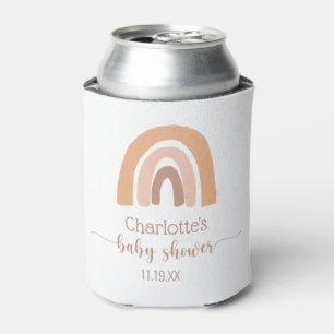 Boho Rainbow Pink Brown Baby Shower Can Cooler