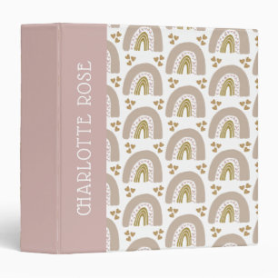 Boho Rainbow Pink Gold Baby Photo Album Binder