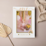 Boho Rainbow Pink Gold First Birthday Photo Thank You Card<br><div class="desc">Thank all of your first birthday party guests with this adorable photo thank you card. This card features a pink and gold boho rainbow theme. Customize text on the front/back and add a photo to create a truly personalized first birthday thank you card. Visit my first birthday collection to view...</div>