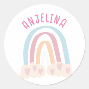 Boho rainbow pink kids name sticker