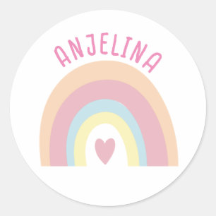 Boho rainbow pink kids name sticker