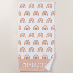 Boho Rainbow Pink Pastel Personalized Kids Beach Towel