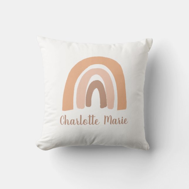 Boho Rainbow Pink Personalized Baby Girl Pillow (Front)
