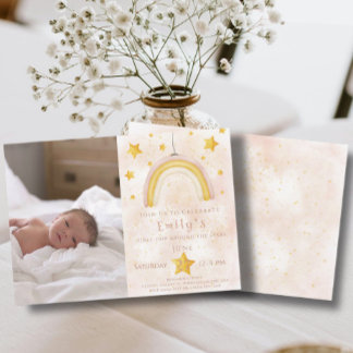 Boho rainbow pinky magic dust gold stars Party Invitation