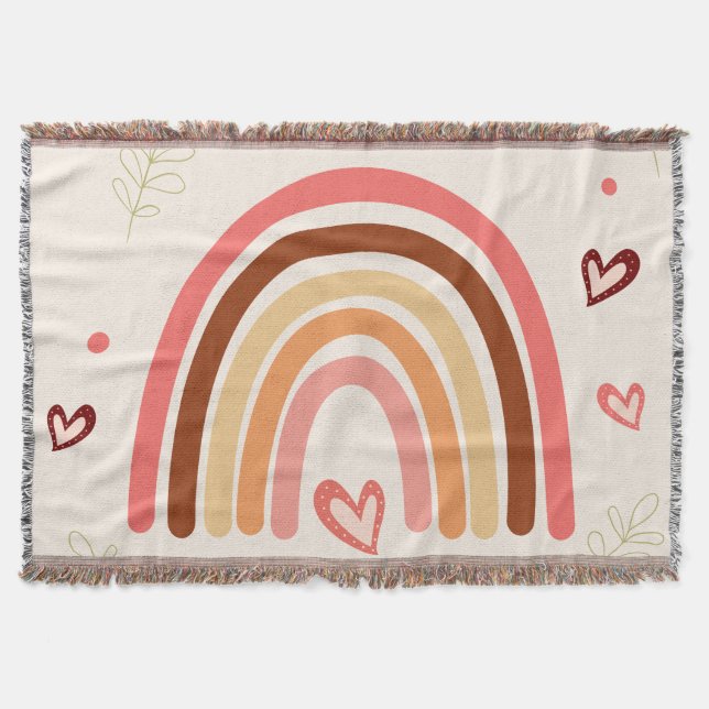 Boho Rainbow Polka Dots and Harts Neutral Colour  Throw Blanket (Front)