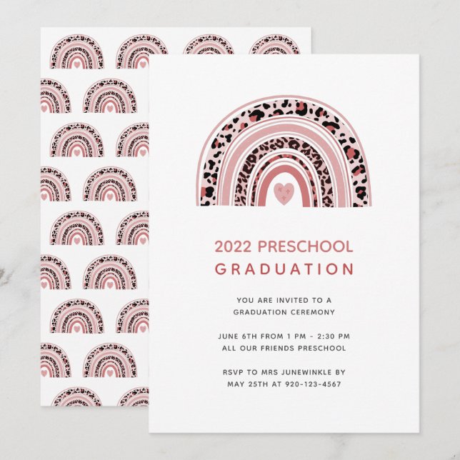 Boho Rainbow Preschool Invitation à la graduation (Devant / Derrière)
