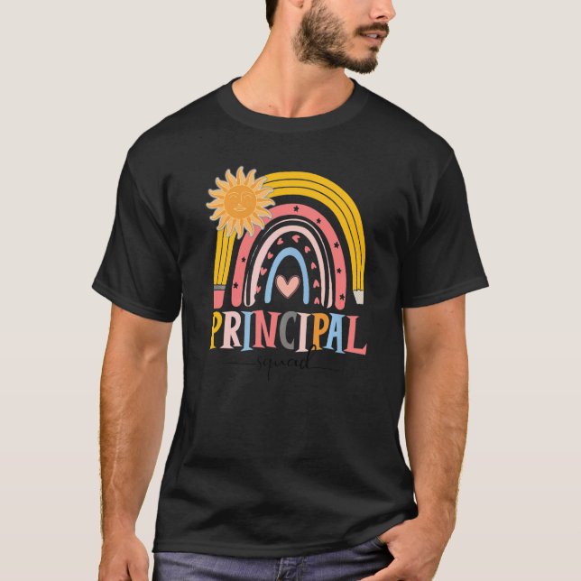 Boho Rainbow Principal Squad First Day Of School T-Shirt (Front)