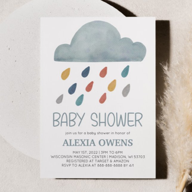 Boho Rainbow Raincloud Rain Minimal Baby Shower Invitation (Creator Uploaded)