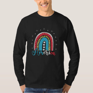 Boho Rainbow Red White Blue Leopard Print American T-Shirt