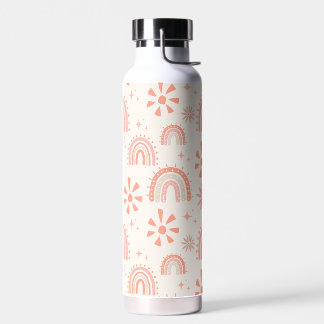 Boho Rainbow Retro Summer Floral Pattern Water Bottle