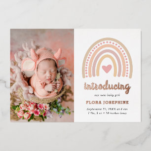 Boho Rainbow Rose Gold Photo Faire-part de naissan