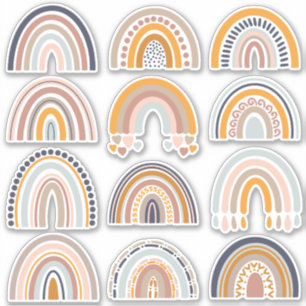 Boho Rainbow Rustic Scrapbook 12 Jolies Stickers