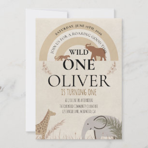 Boho Rainbow Safari Wild One 1st Birthday Invitation