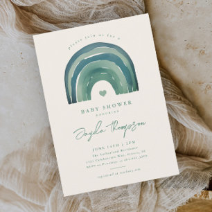 Boho Rainbow Sage Green Baby Shower Invitation