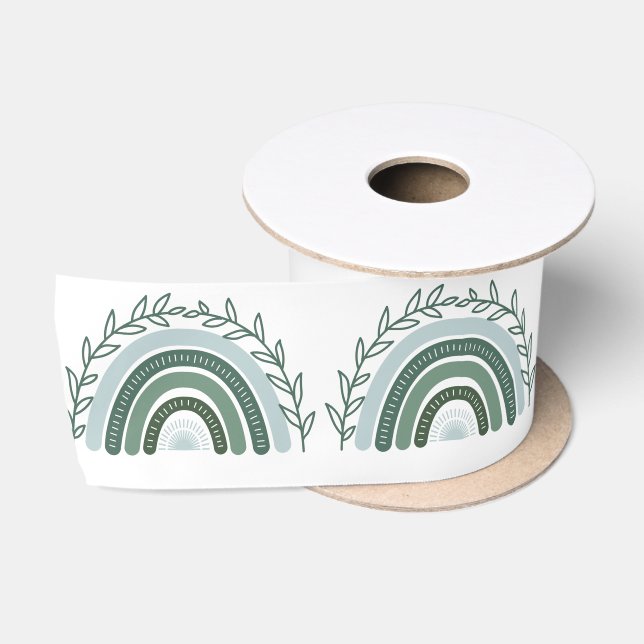 Boho Rainbow Satin Ribbon, Sage Green Satin Ribbon (Spool)