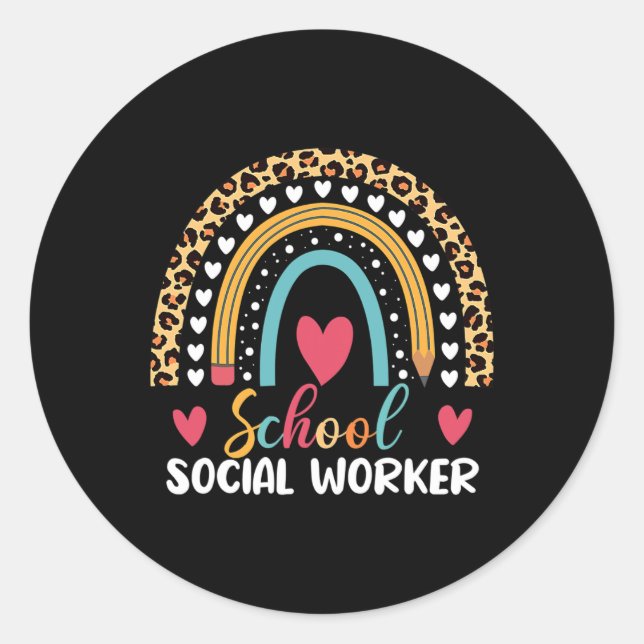 Boho Rainbow School School Social Worker  Classic Round Sticker (Front)