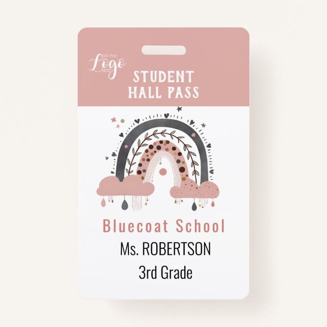 Boho rainbow School teacher or student pass Badge (Front)