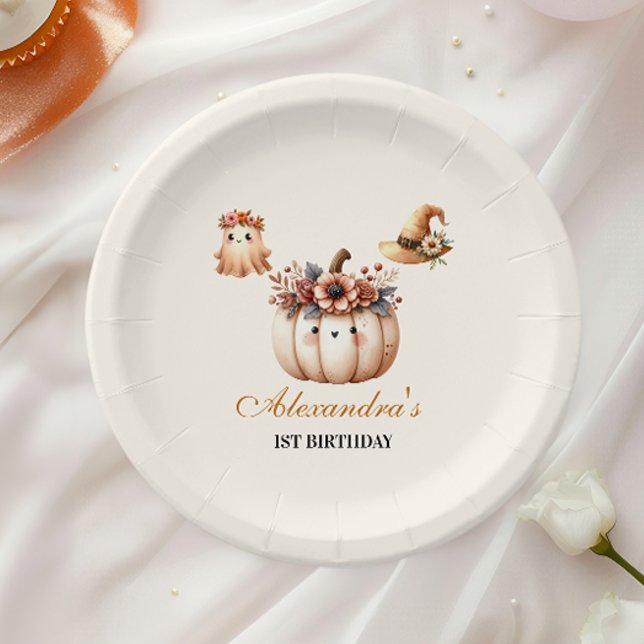 Boho Rainbow Spooky First Birthday Paper Plate (Creator Uploaded)