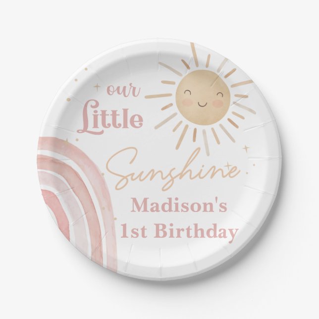 Boho Rainbow Sunshine Birthday Party Paper Plates (Front)