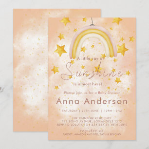 Boho Rainbow Sunshine Gold Stars Dusty Baby Shower Invitation
