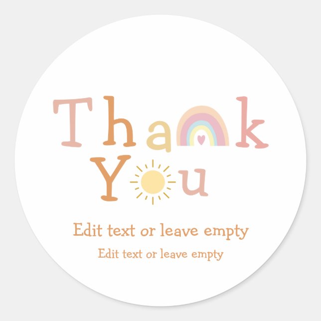Boho Rainbow Sunshine Thank You Classic Round Stic Sticker (Front)