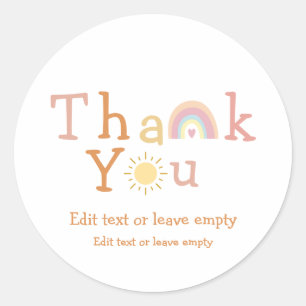 Boho Rainbow Sunshine Thank You Classic Round Stic Sticker