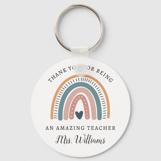 Boho Rainbow Teacher Appreciation Name Keychain (Front)