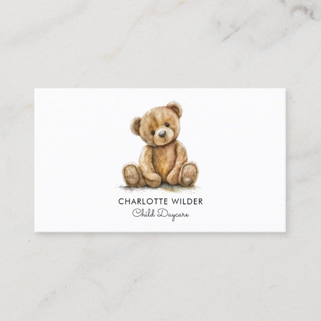 Boho Rainbow Teddy Bear Child Daycare Business Card (Front)