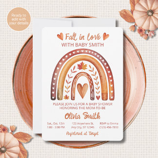 Boho Rainbow Terracotta Fall in Love Baby Shower Invitation
