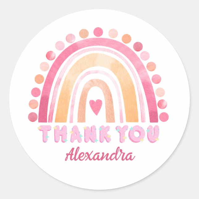 Boho Rainbow Thank You Classic Round Sticker (Front)