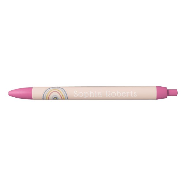 Boho Rainbow Theme Waterproof Kids Name Black Ink Pen (Front)