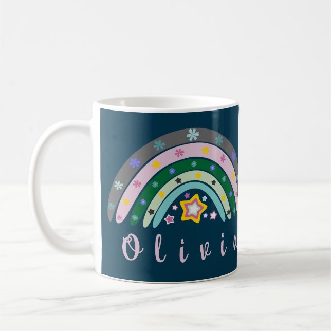 Boho Rainbow Trendy with Personalized Name  Coffee Mug (Left)