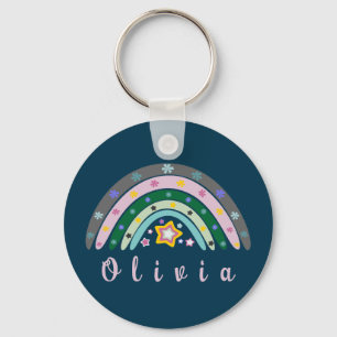 Boho Rainbow Trendy with Personalized Name Keychain